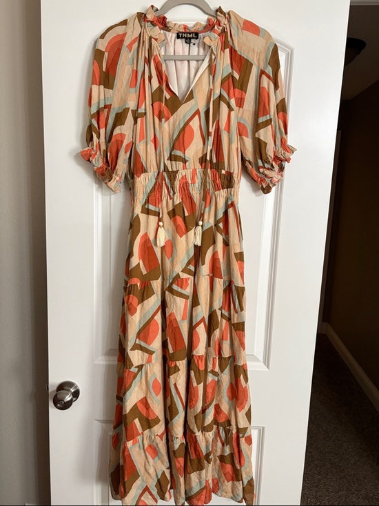 THML Dresses & Skirts - THML Coral Cream and Olive Abstract Maxi Dress